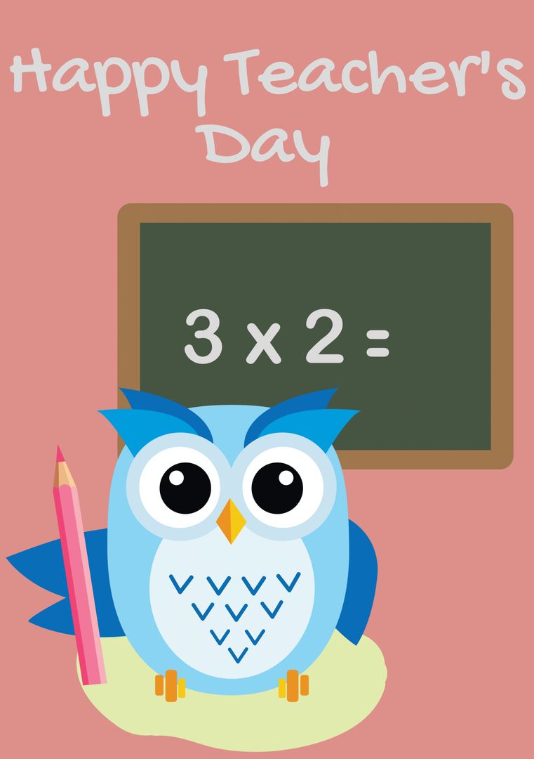 Happy Teacher's Day with Cartoon Owl and Chalkboard Design