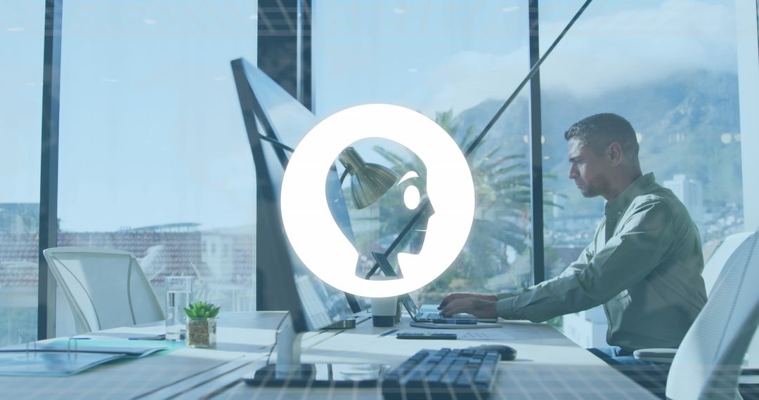 Professional Caucasian Man Working in Modern Office