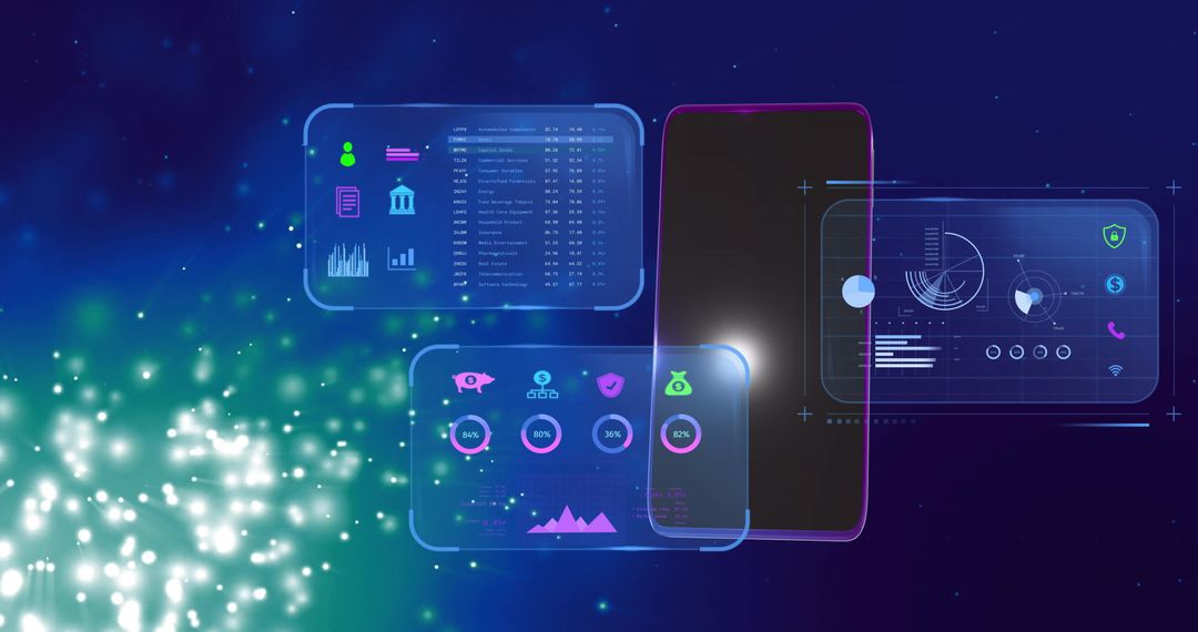 Futuristic Holographic Screens Display Financial Analytics