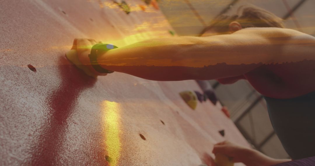 Dynamic Double Exposure: Woman Climbing at Sunset