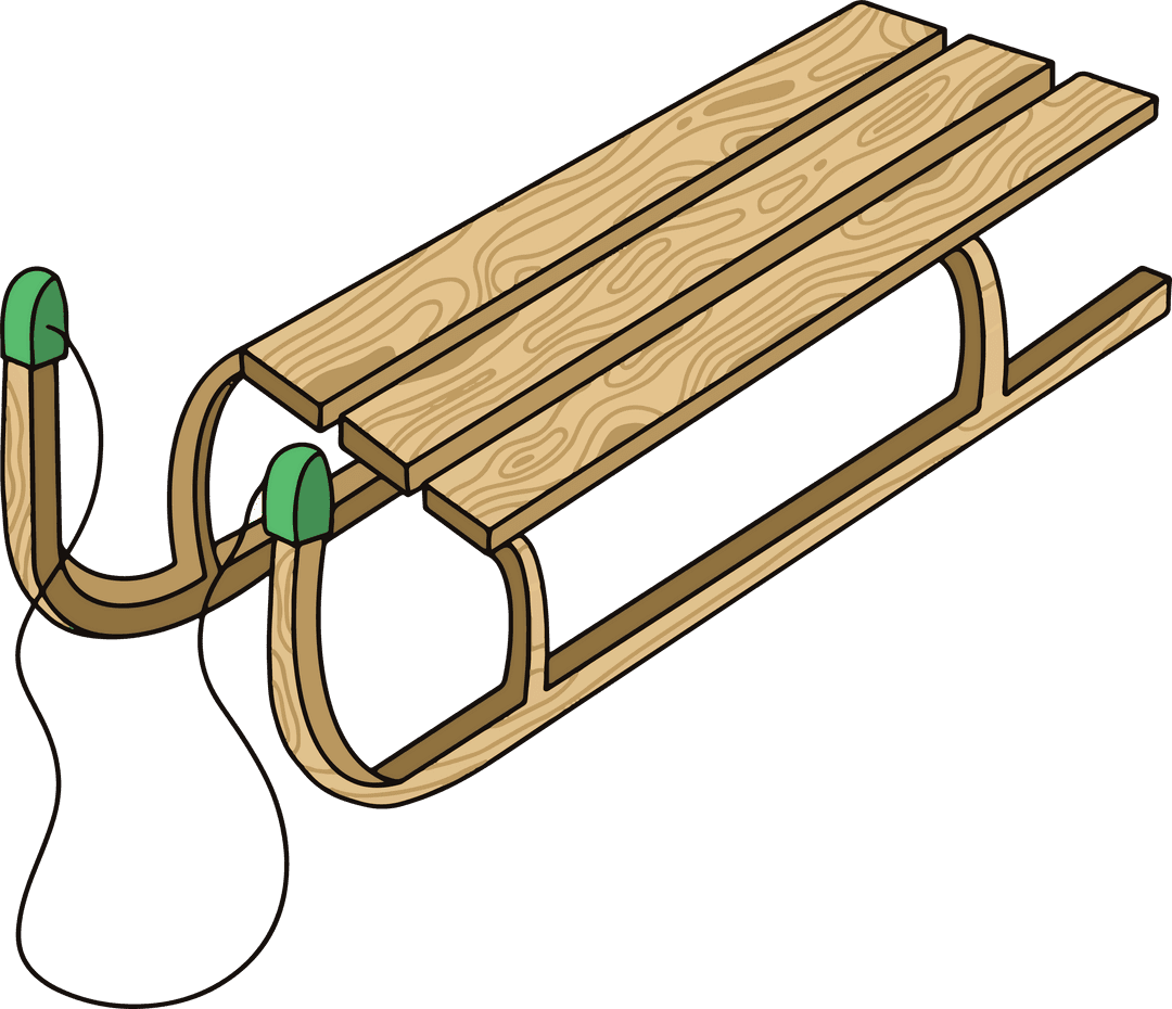 Elegant Wooden Sled with Green Tips on Transparent Background