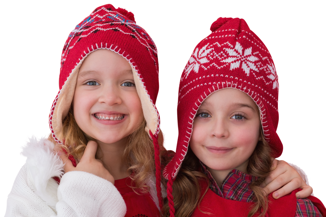 Smiling Caucasian Girls in Red Winter Hats Transparent Background - Download Free Stock Images Pikwizard.com