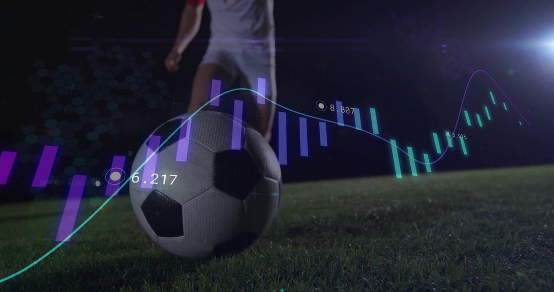 Soccer at Night with Analytics Overlay Emphasizing Advanced Performance Metrics