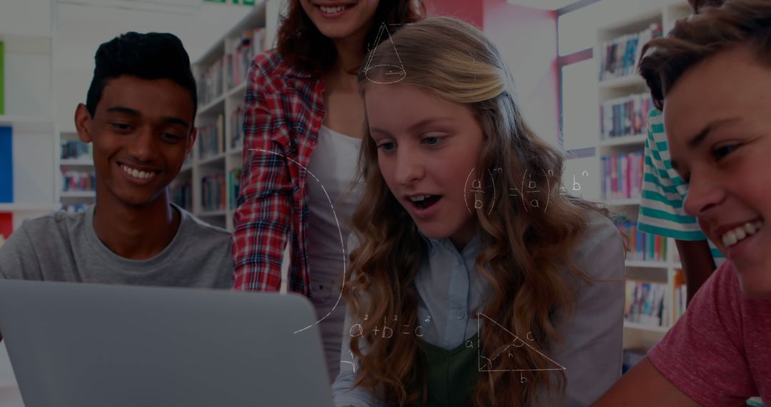 Curious School Children Exploring Math on Laptop in Classroom