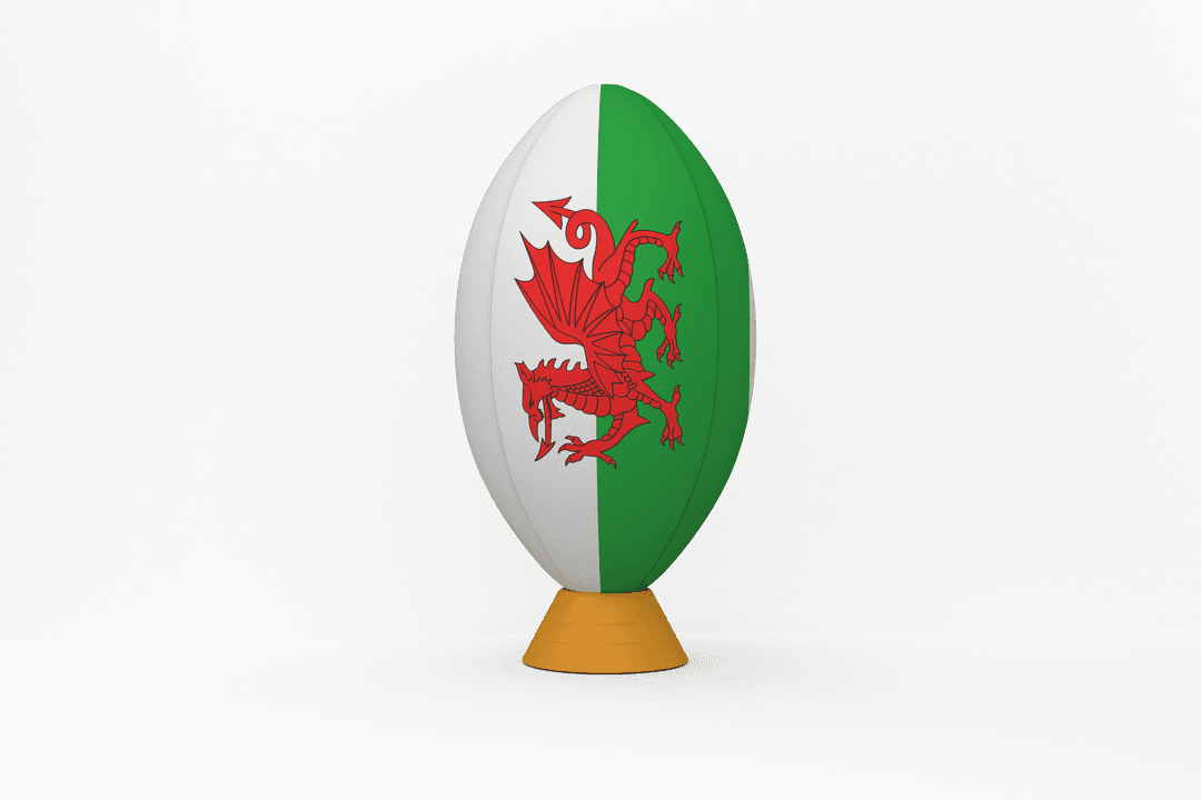 Transparent Rugby Ball With Flag of Wales Design Standing Upright