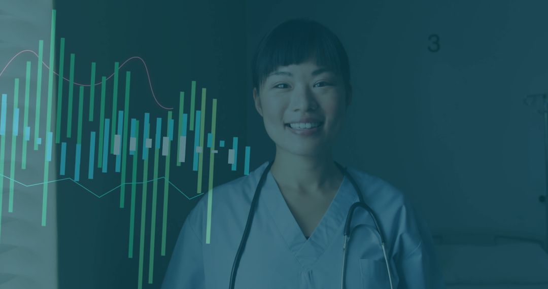 Smiling Healthcare Professional with Medical Data Overlay