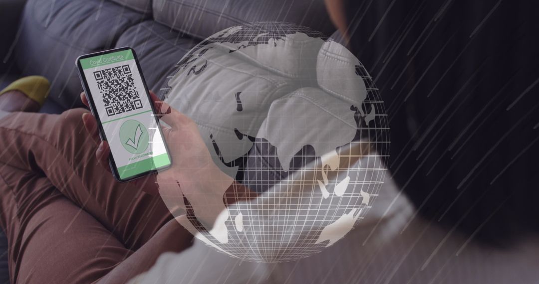 Smartphone Displaying COVID-19 Vaccination Passport with Digital Globe