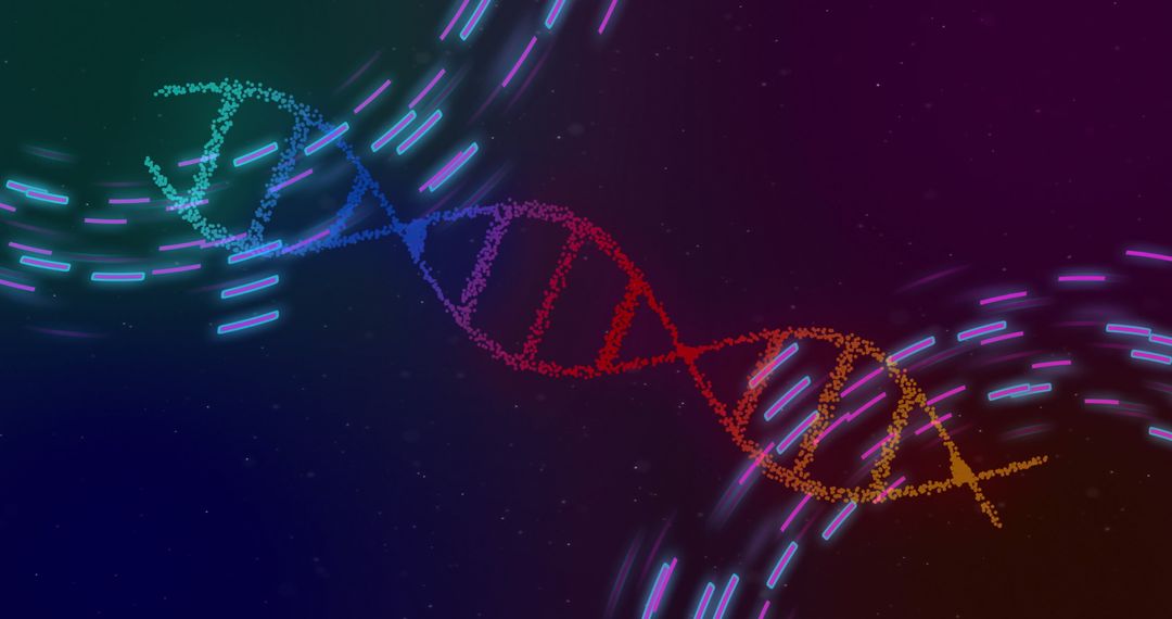Colorful DNA Strand with Digital Interface Background