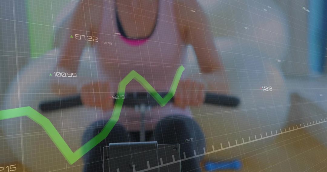 Woman Exercising on Rowing Machine, Digital Graph Overlay