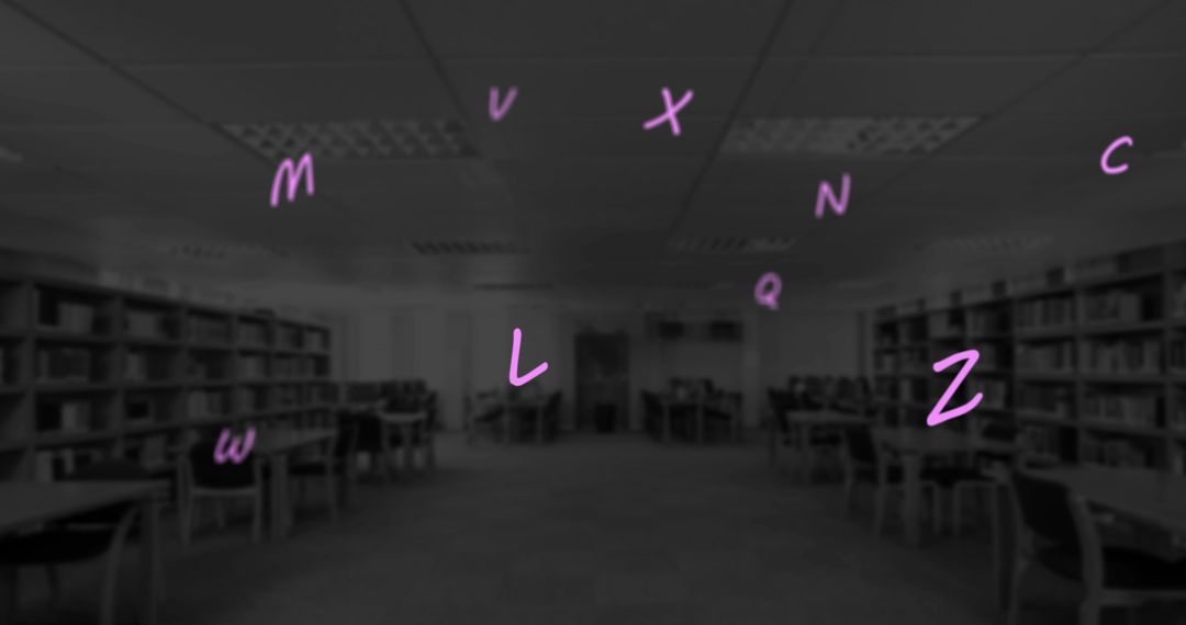 Floating Alphabets in Empty School Classroom