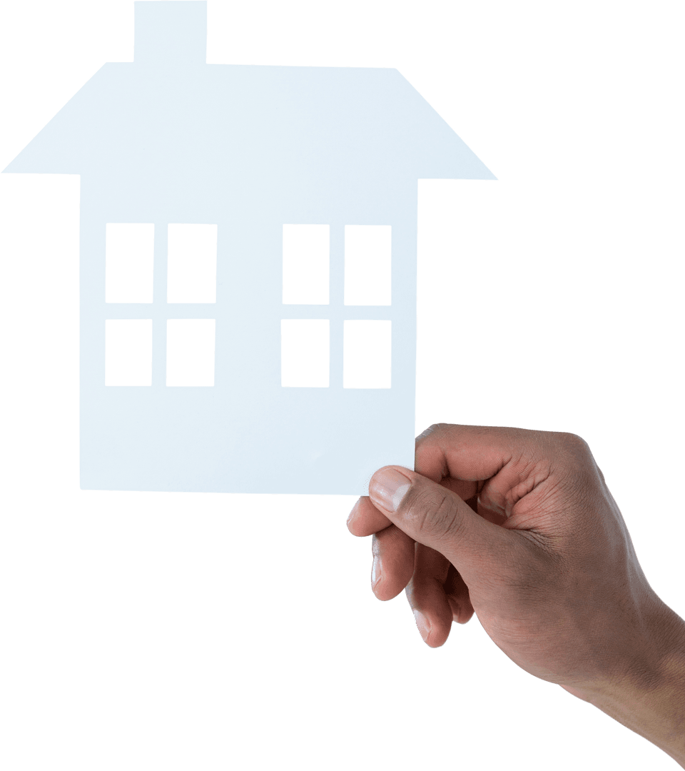 Hand Holding Paper Cutout of House on Transparent Background
