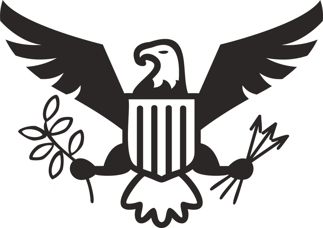 Eagle in Flight on Shield with Olive and Arrows Transparent Design