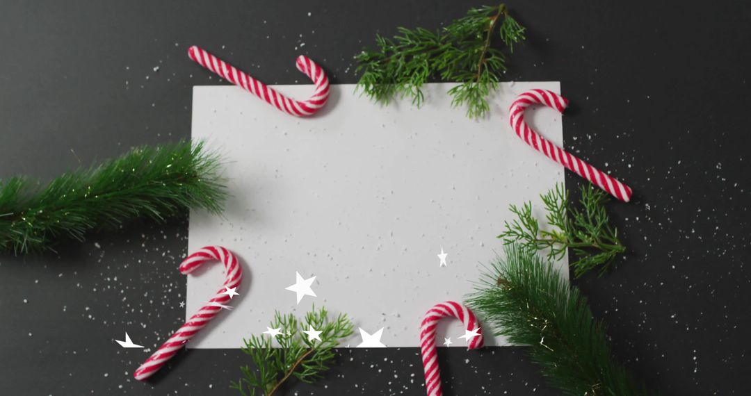 Festive Christmas Card Layout with Candy Canes and Evergreen Branches