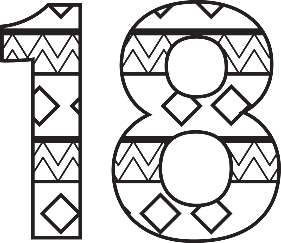 Stylish Number 18 with Geometric Patterns on Transparent Background