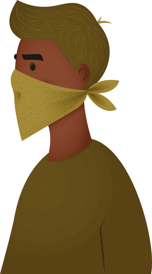 Transparent Boy with Scarf Over Nose and Mouth on Isolated Background