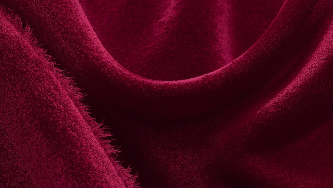 Plush Burgundy Velvet Draping with Soft Pile, Frayed Edge and Luxurious Sheen
