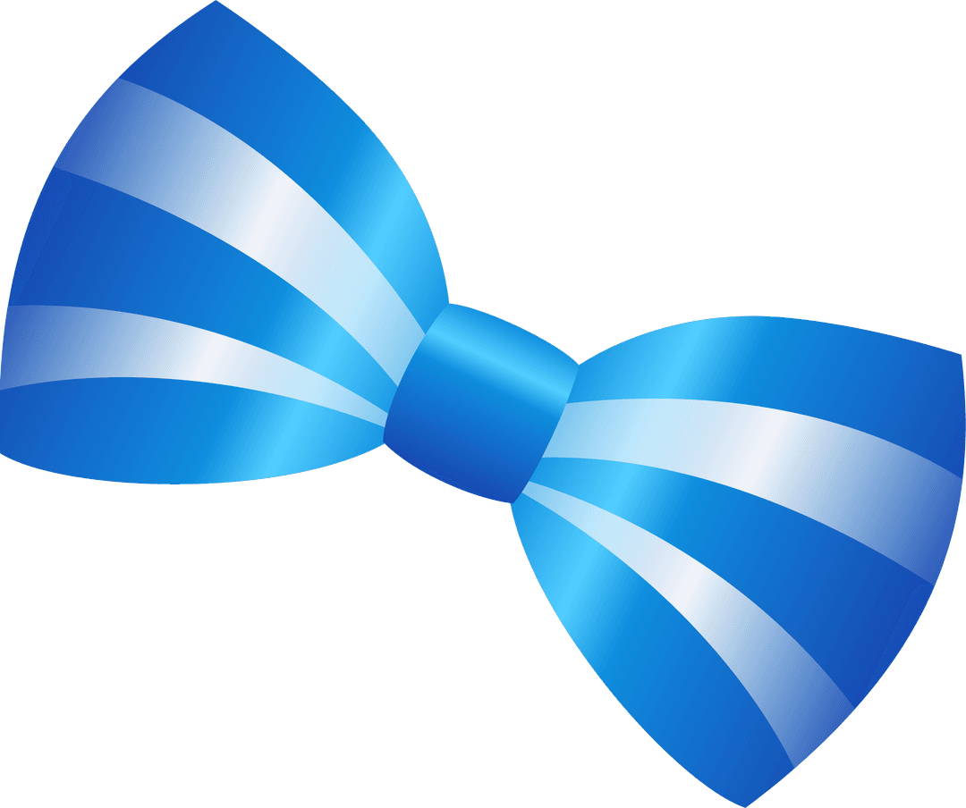 Stylized Blue Ribbon Bow with Gradient Stripes on Transparent Background