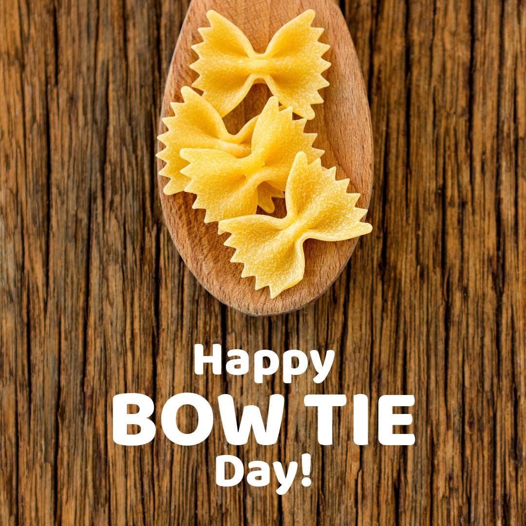 Digital composite of tagliatelle in plate on wooden table and happy bow tie day text - Download Free Stock Templates Pikwizard.com