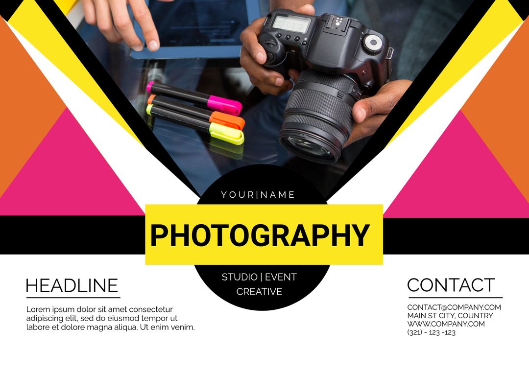 Creative Photography Service Advertisement with Camera and Markers - Download Free Stock Templates Pikwizard.com