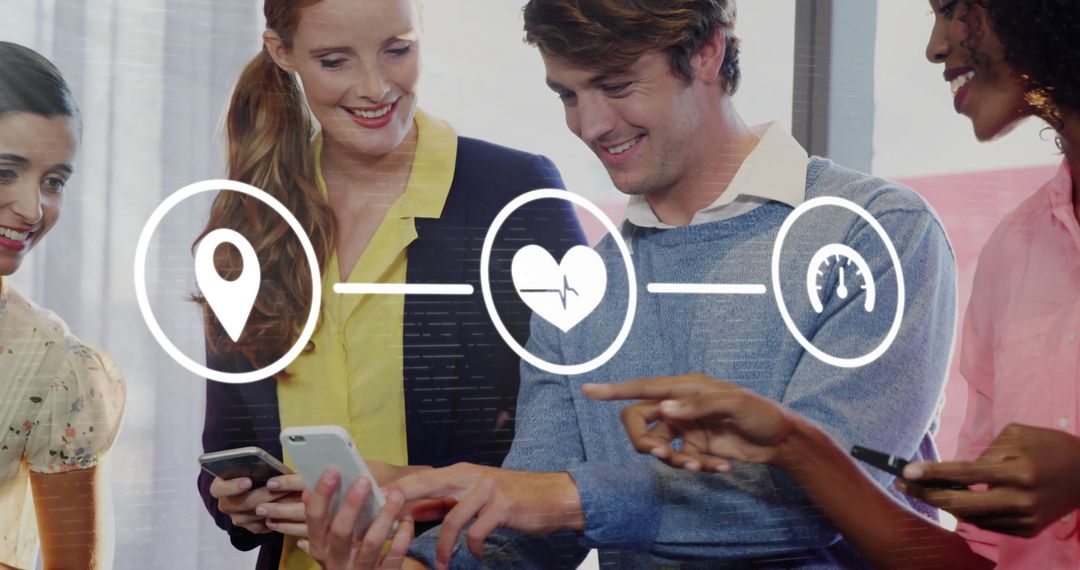 Business Team Networking with Digital Interface Icons