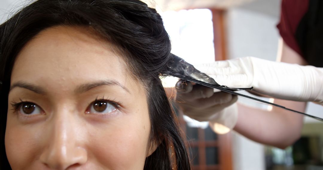 Professional Hairdresser Applying Dye to Woman's Hair in Salon - Free Images, Stock Photos and Pictures on Pikwizard.com