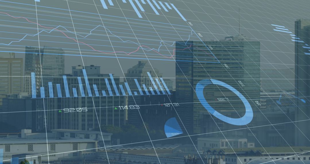 Futuristic Data Visualization on Urban Skyline Background