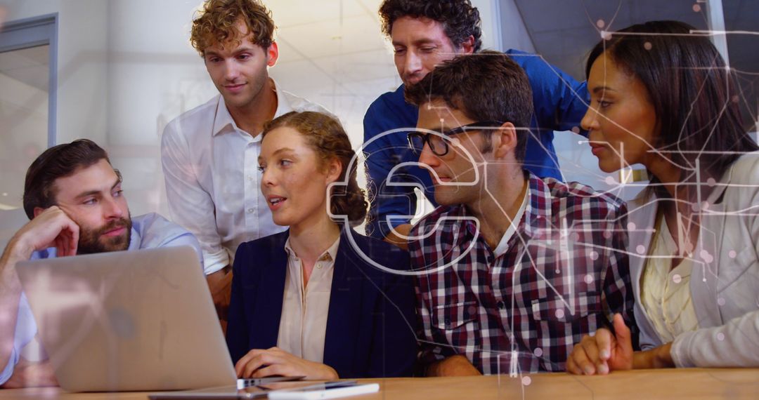 Diverse Team Meeting with Technology Interface Overlay