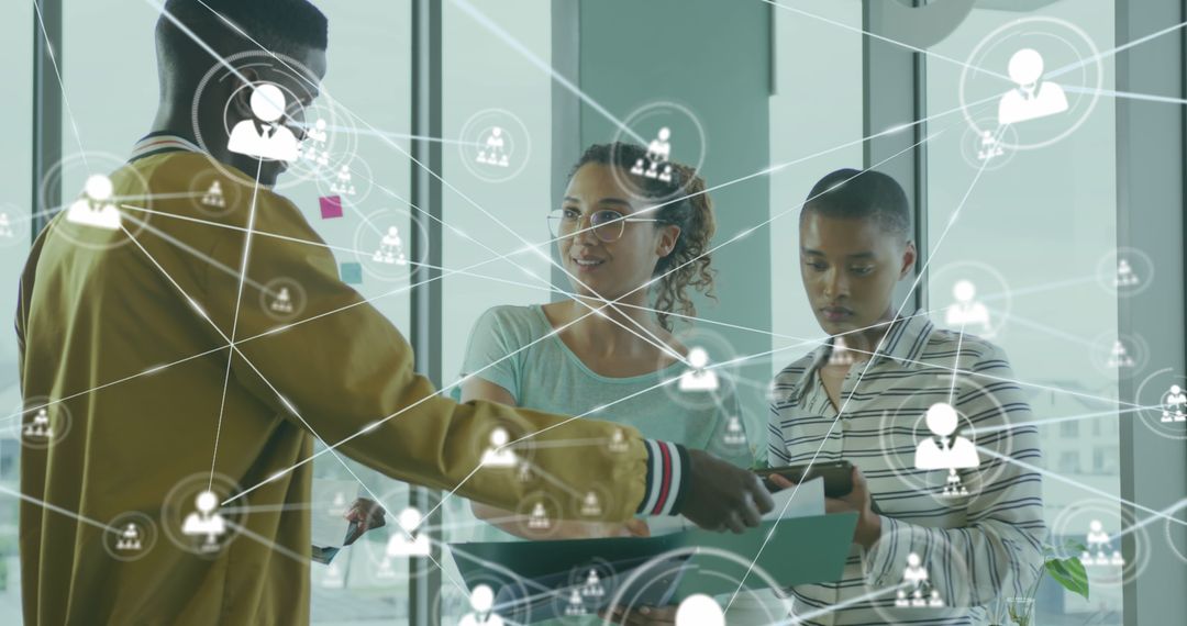 Diverse Team Collaborating with Digital Network Connections