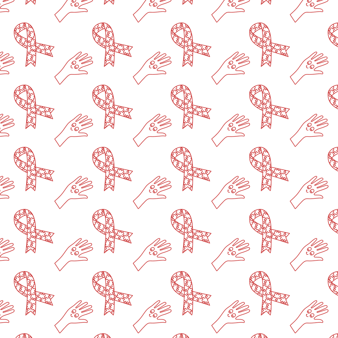 Red Awareness Ribbon Hand Pattern on Transparent Background