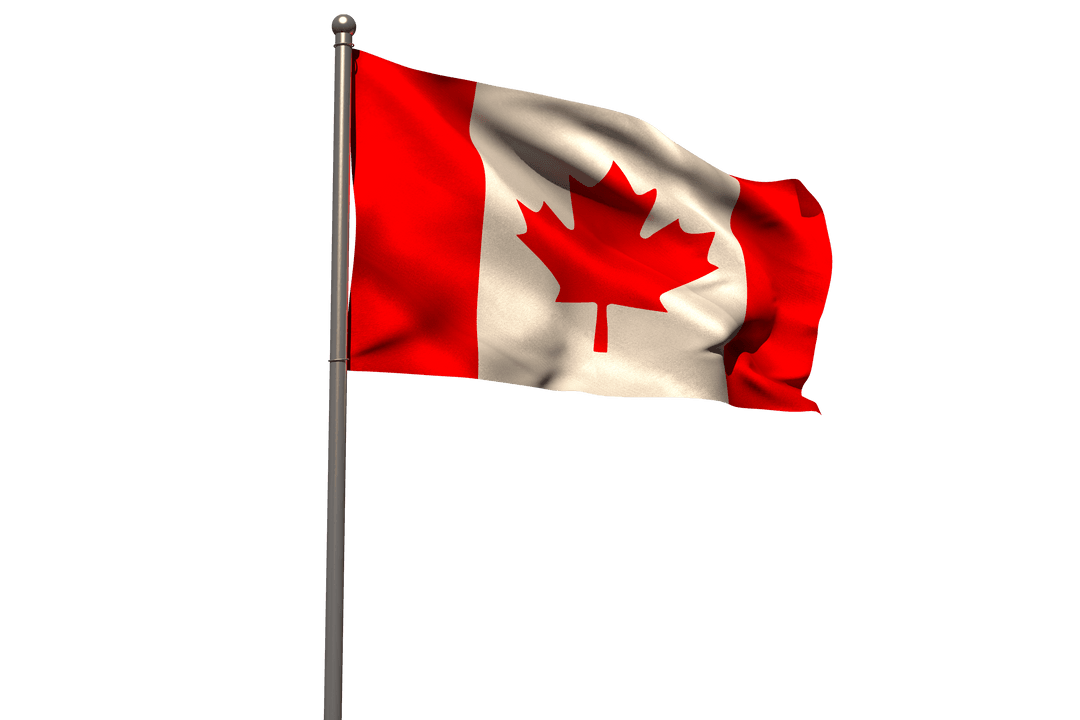 Canadian Flag Lofting on Pole Transparent Background