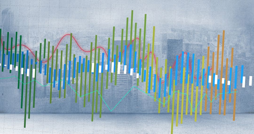 Multi-Colored Charts Superimposed Over Urban Skyline