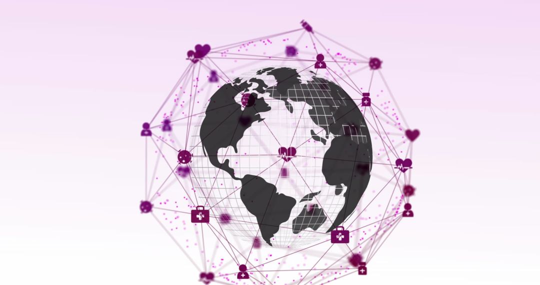 Digital Network Icons Surrounding Earth on Gradient Background