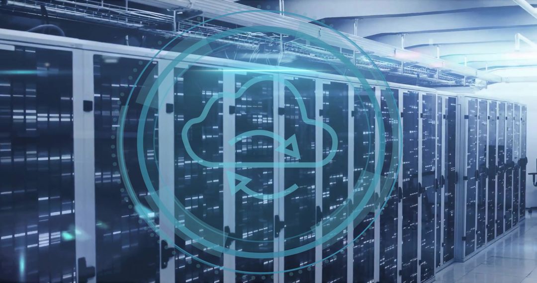 Cybersecurity Data Over Computer Servers With Digital Cloud Icon