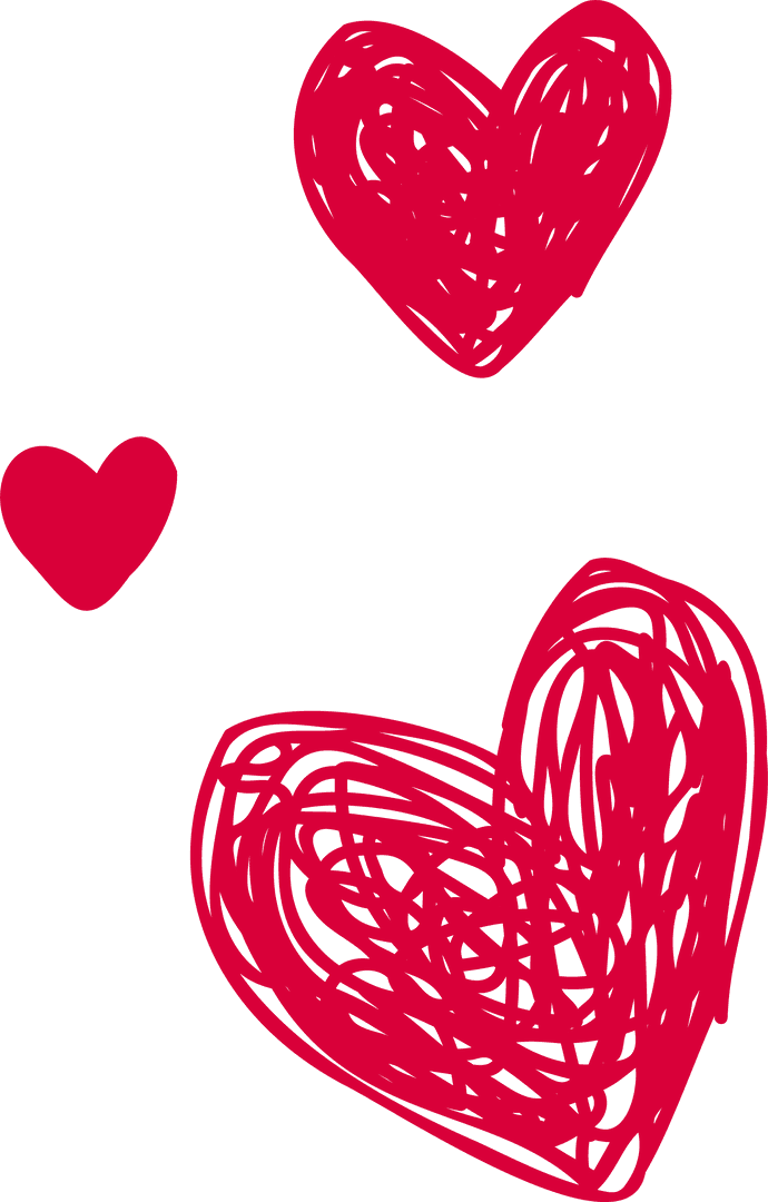 Red Scribbled Hearts on Transparent Background for Romantic Designs