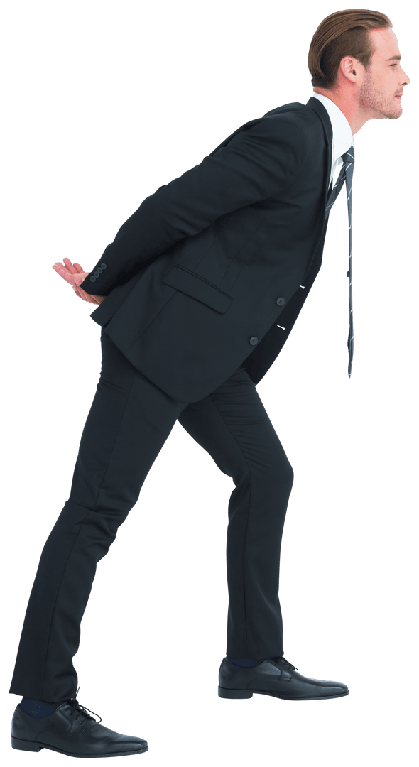 Business Executive in Formal Suit Leanings Over Transparently