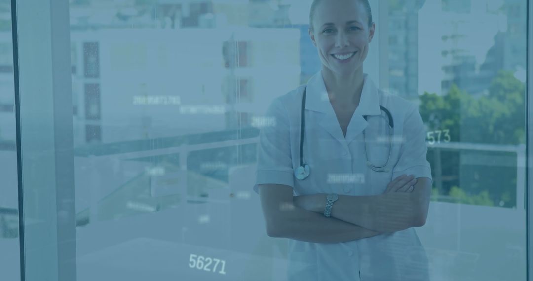 Confident Female Doctor with Digital Data Interface