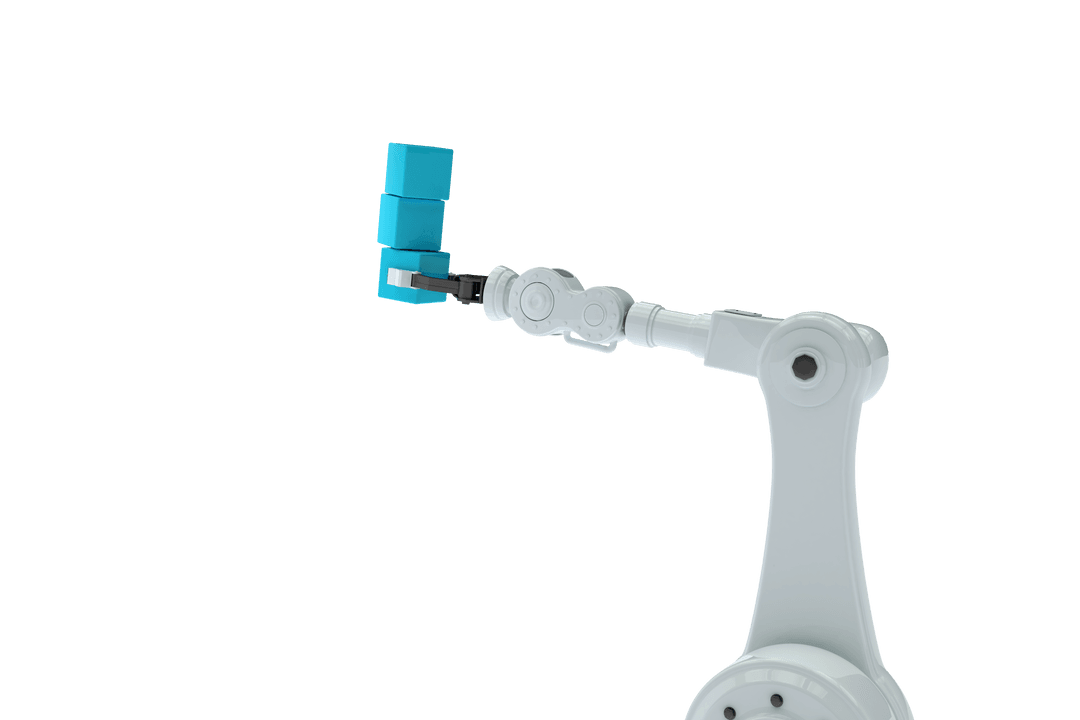 Transparent Robot Hand Holding Blue Boxes