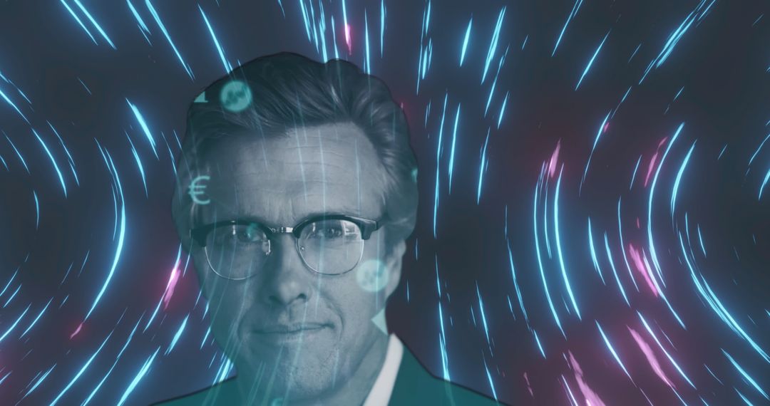 Imaginary Lights Spin Behind a Confident Professional