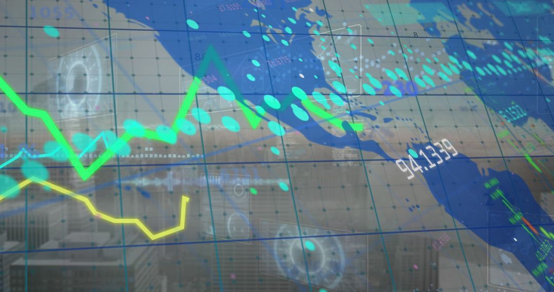 Abstract Digital Interface with Global Business Data Overlay