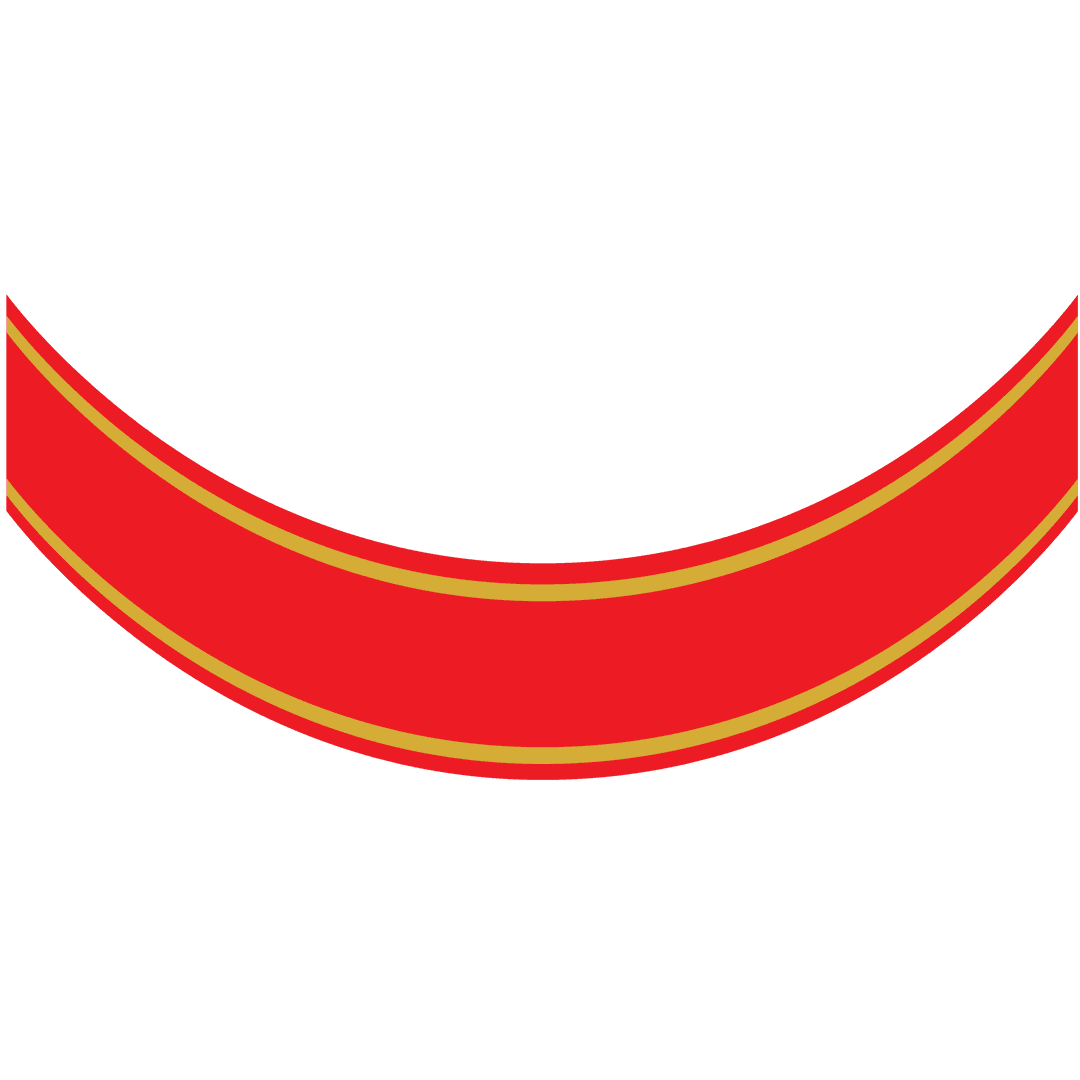 Curved Red Ribbon with Gold Outlines on Transparent Backdrop