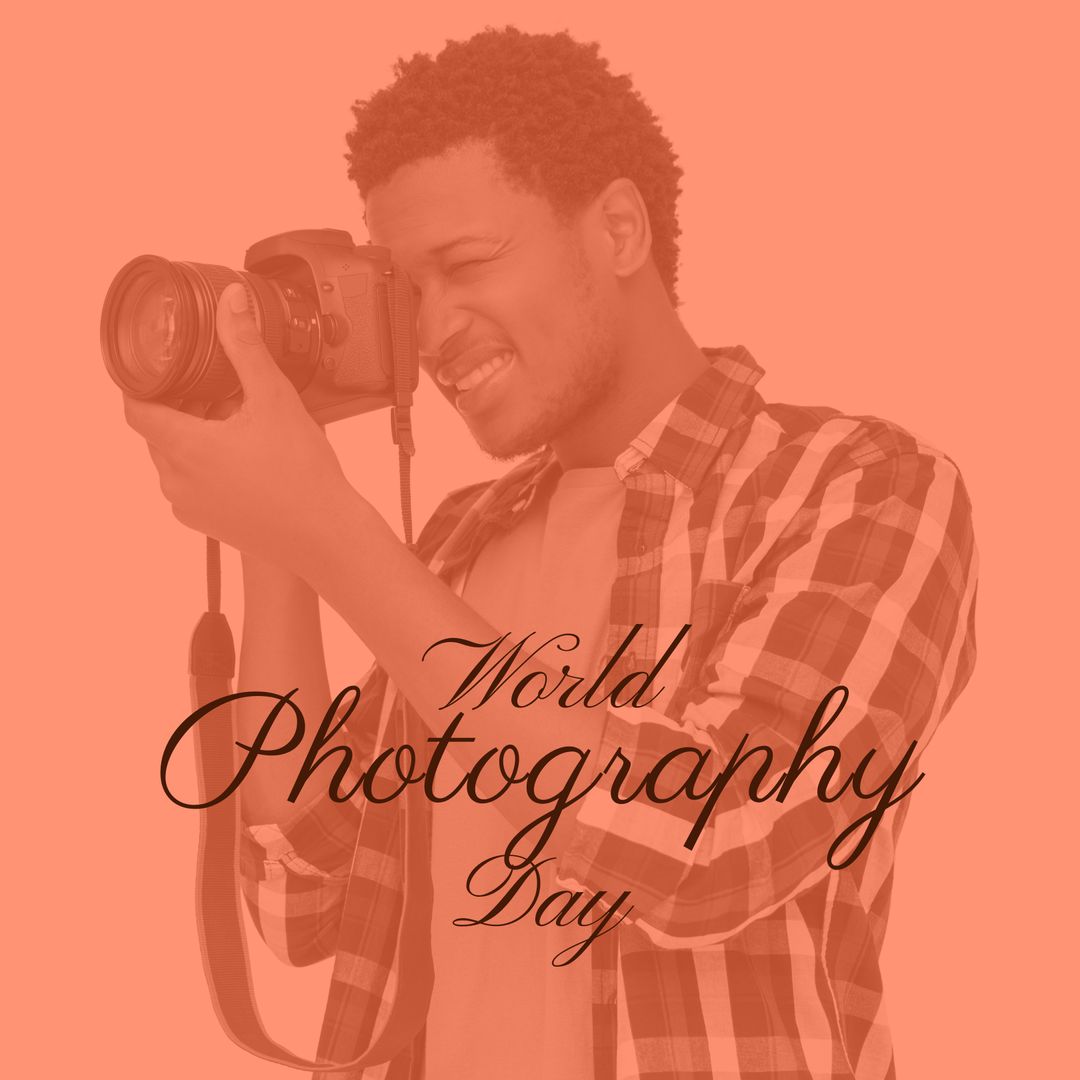 World Photography Day Celebration with Happy Photographer Using Camera - Download Free Stock Templates Pikwizard.com