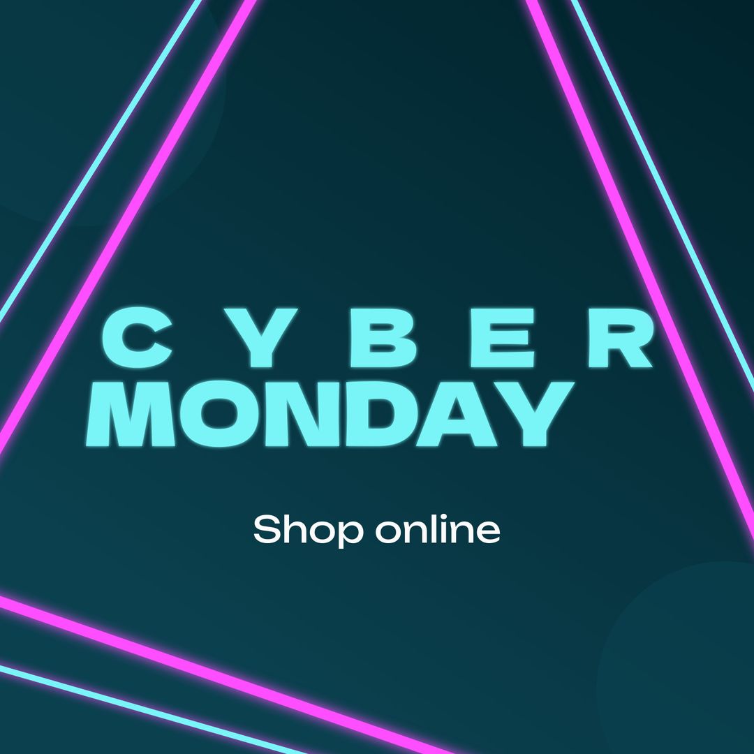 Cyber Monday Sale Announcement with Neon Lines on Dark Background