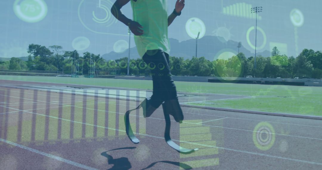 Athlete with Prosthetic Legs Analyzed on Sports Track Using Technology