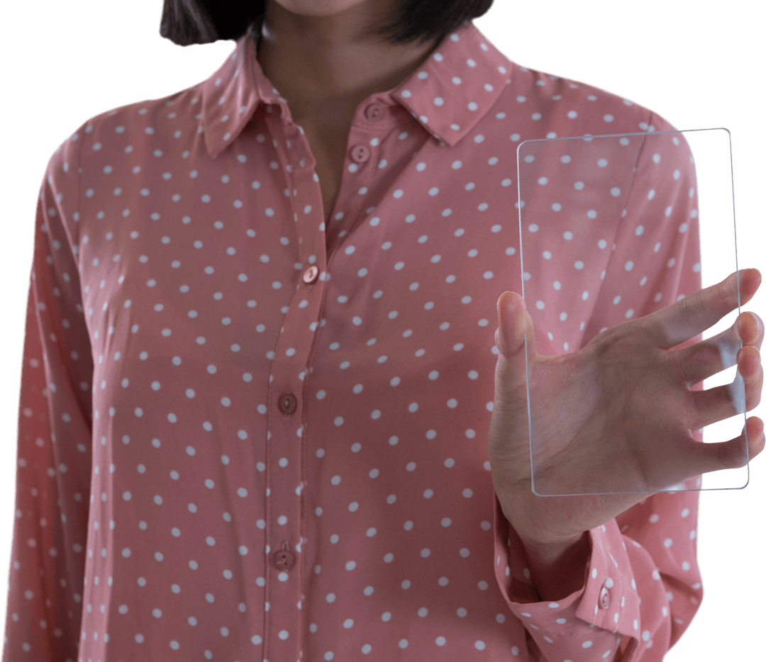 Female Executive Holding Transparent Smartphone Mockup