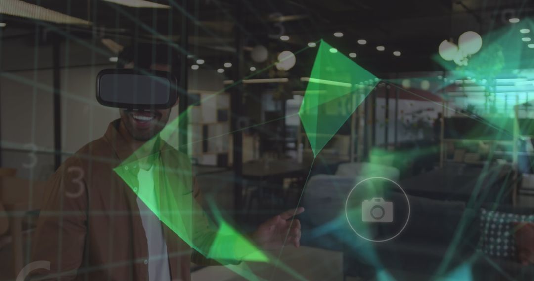 African American Man Experiencing Virtual Reality in Modern Office