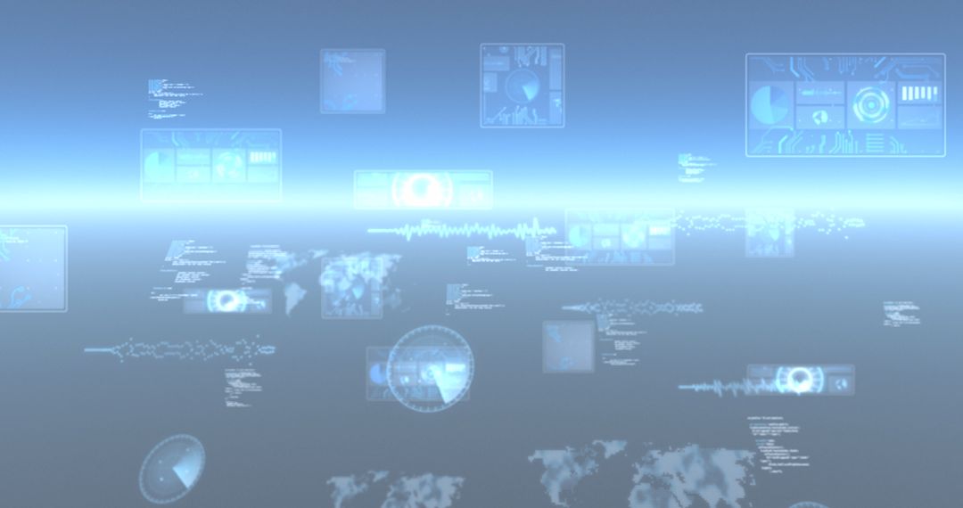 Futuristic Data Screens Displaying Global Network Analysis