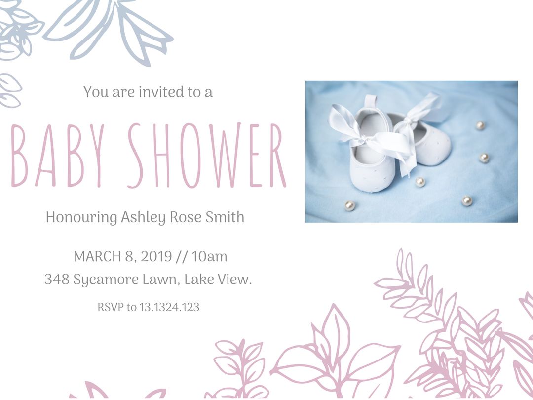 Elegant Baby Shower Invitation with White Booties and Floral Design - Download Free Stock Templates Pikwizard.com