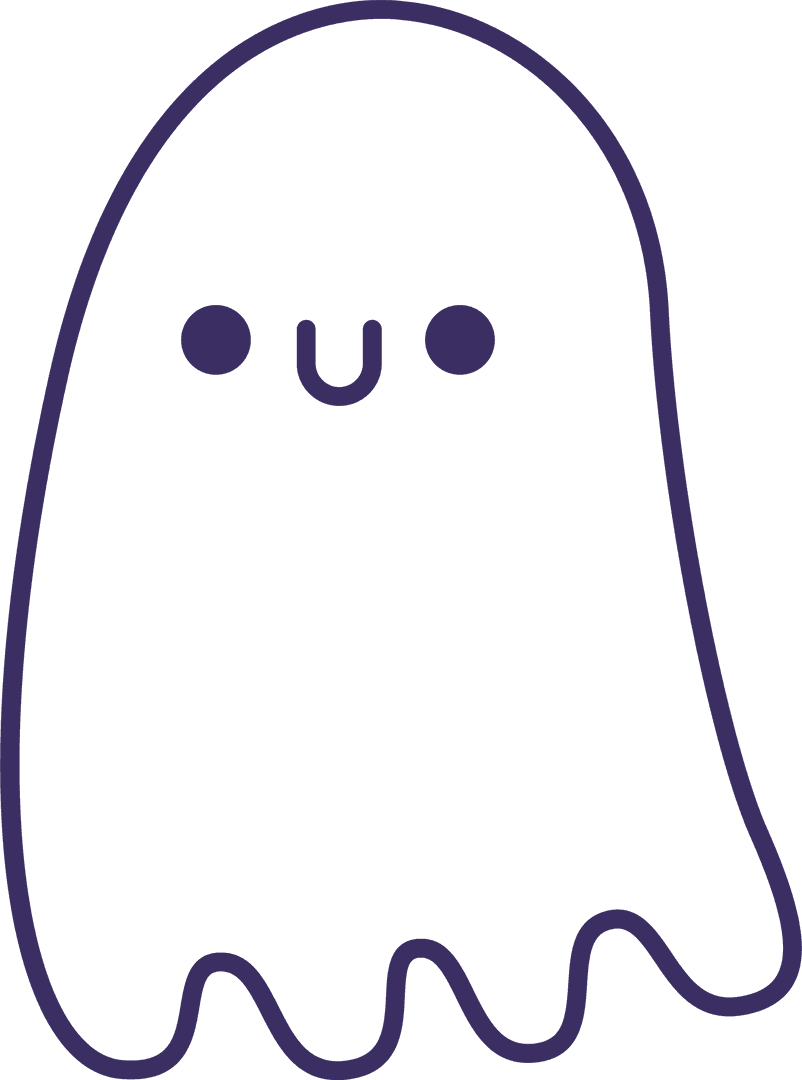 Whimsical Ghost Illustration in Simple Line Art on Transparent