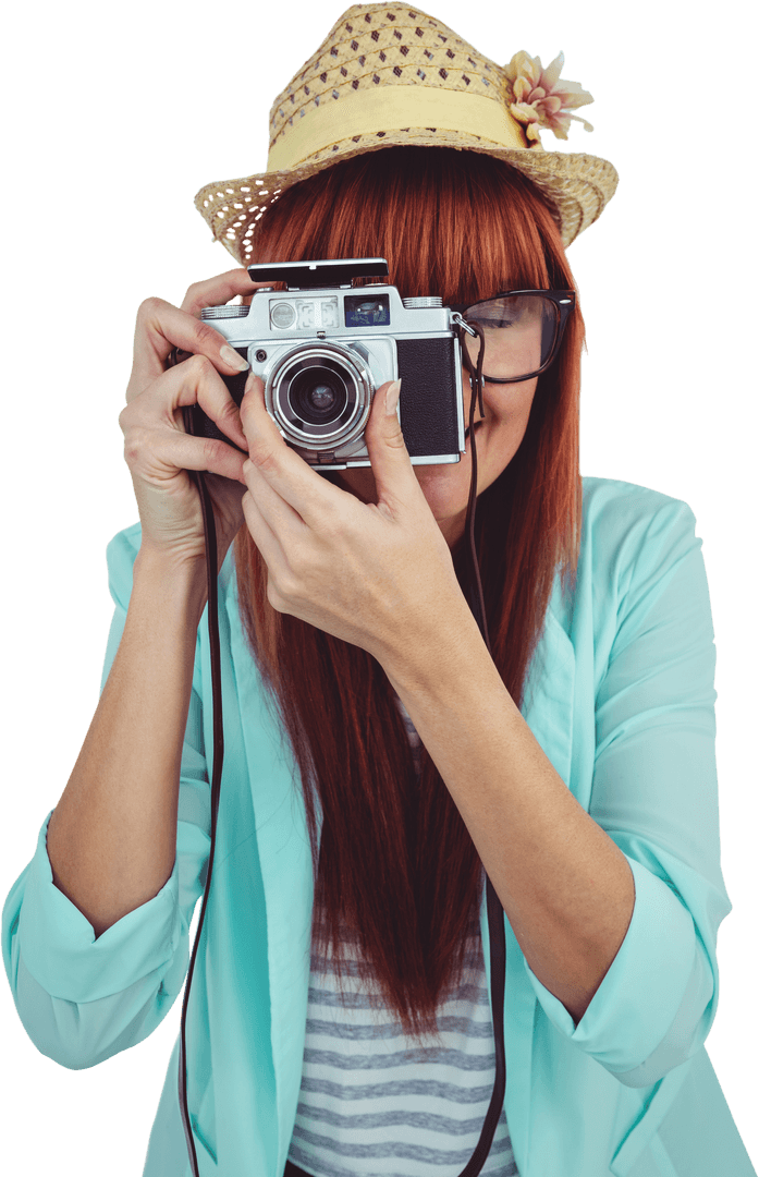 Hipster Woman Holding Retro Camera Transparent Background
