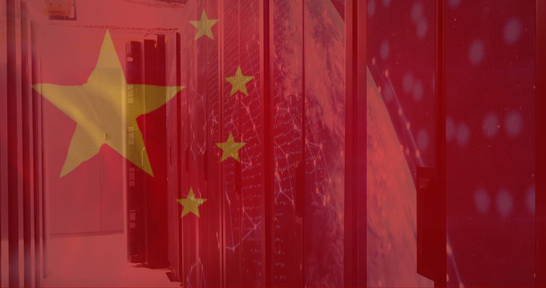 China Flag Blending with Digital Data and Server Technology